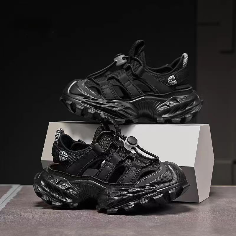 

Kids Running Shoes Soild Color Girls Sandals Non-slip Soft Sole 2025 Summer New Children Sports Sandals Hollowed-out Breathable 26 чёрный