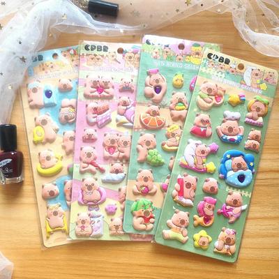 Kapybara mláďata Měkké samolepky z vysokopěnného materiálu (4 ks) Odnímatelné lepidlo pro zápisník, notebook, dekorace hraček, obchod BulingBulingStickers