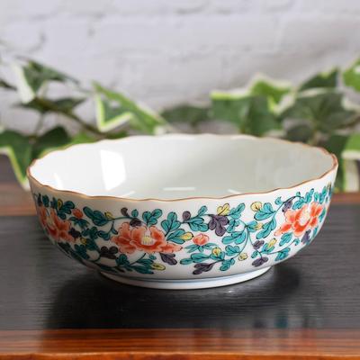 Waza No Stylish Japanese Kutani Ware Bowl with Peony Arabesque Perfect for Japanese Serving Made In Kura Tableware, Design, High-quality Ceramic,