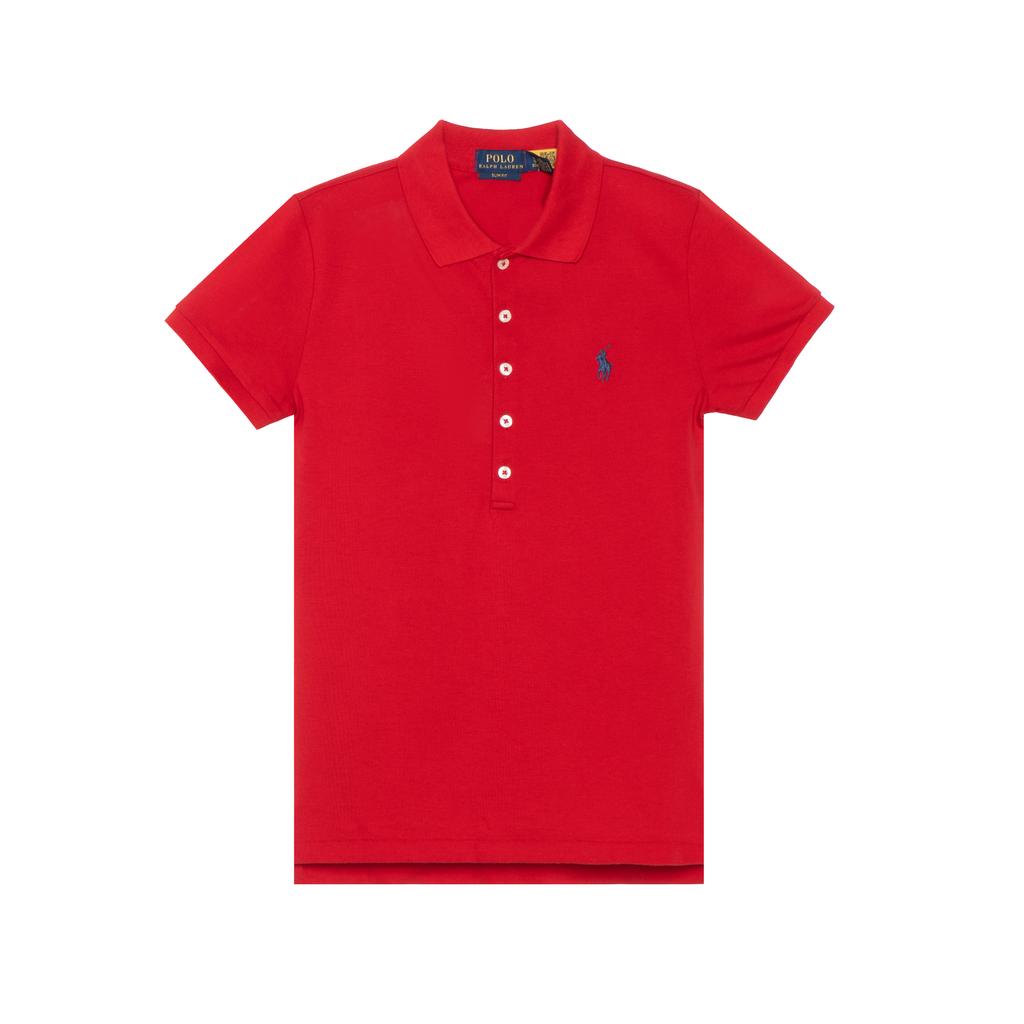 Polo Ralph Lauren SS23 Solid Color Single-Breasted Straight Fit Casual Short Sleeve Polo Shirt Women tops Red 211870245-004