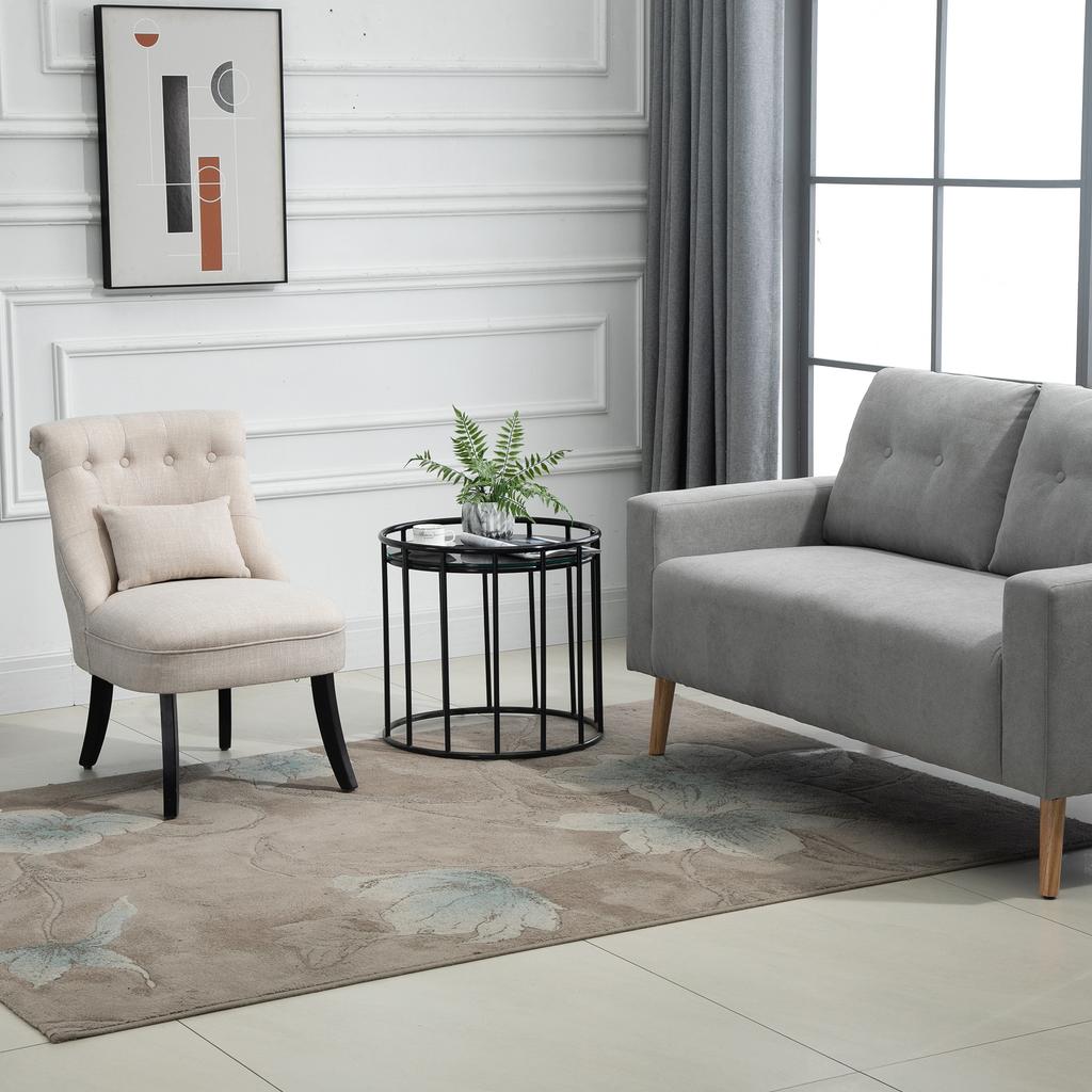 Weicher Polster-Sessel mit Rückenkissen, zum Lesen und Entspannen, Stoffbezug in Leinenoptik, 52,5 x 69 x 77 cm, Cremeweiß