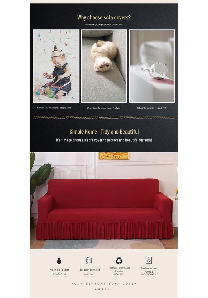 Elastic Hem Solid Color Sofa Cover - Simple Modern Design, All-Season Universal Fit