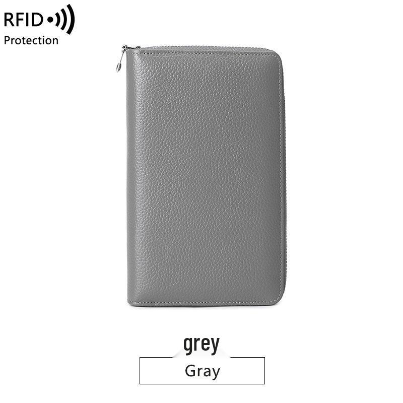 Genuine Leather RFID Passport and Document Holder with Multi-Card Slots and Zipper Pocket for Men and Women