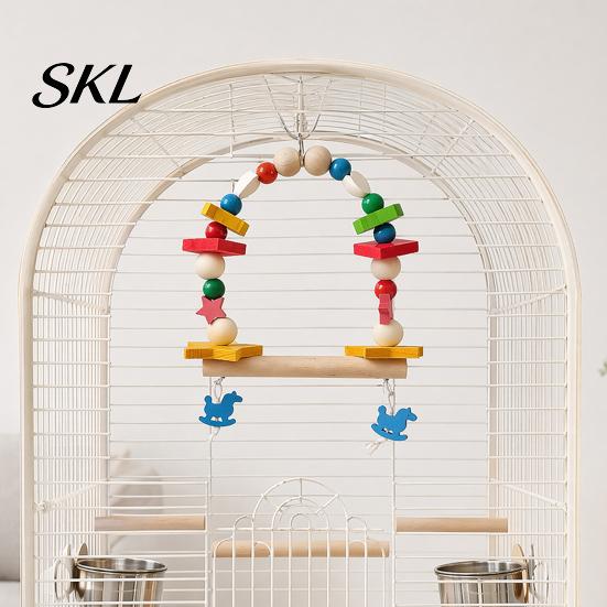 Bird Swing Toy Hanging Parrot Toy, Wooden Perch Stand for Cage, Wood Chew Beads Blocks Parakeet Cockatiel Budgie Macaws
