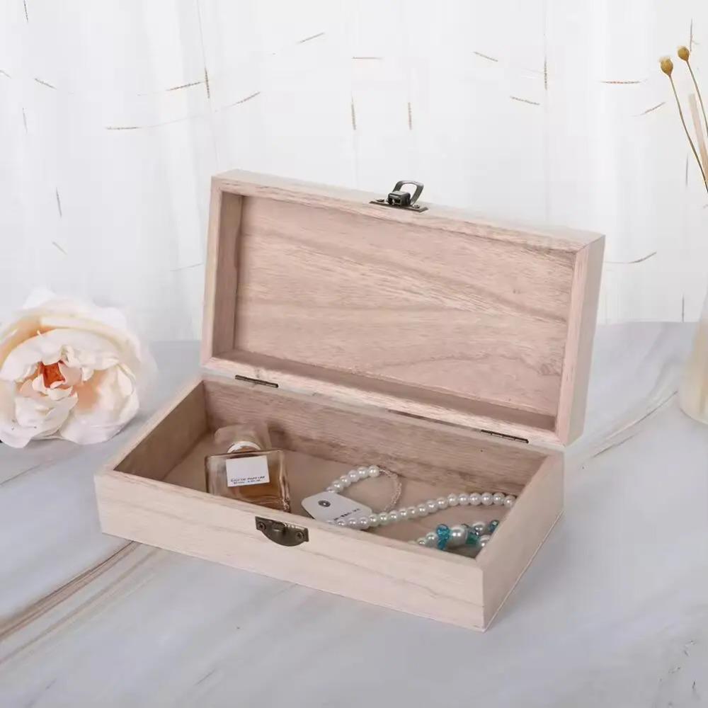 Retro Rectangular Wooden Storage Box Clamshell Desktop Organizer Jewelry Gift Box for Home Decor Organizador