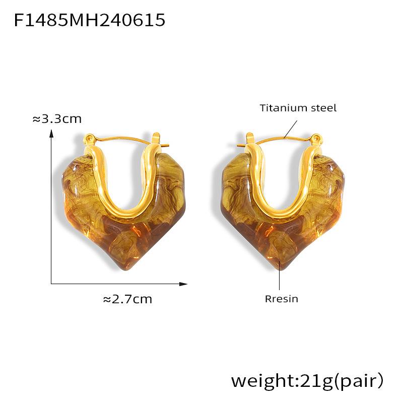 Retro French Irregular Resin Earrings: Gold-Plated Titanium Steel Ear Cuffs with Unique, Versatile Design.