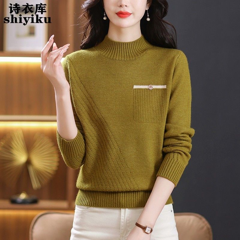 

Пуловер с воротником-стойкой, повседневный стильный универсальный свитер с длинными рукавами, женская одежда 3XL зелёный