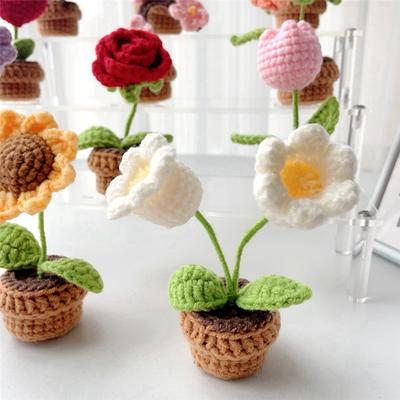 Practical-Flowers Potted Crochet  Artificial Plants Finished Woven Gift Table Decoration 1 PCS D
