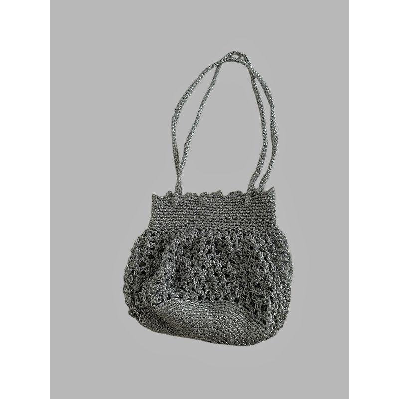 

Korean Style Women Designer Gold Silver Black Hollow Ingot Bag Shoulder Bag Handbag Woven Bag Handmade Silver