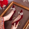 Xiuhe Wedding Dress Two Wear Wedding Dress Red Wedding Shoes Bow Light Mouth Bridal Shoes Stilettos