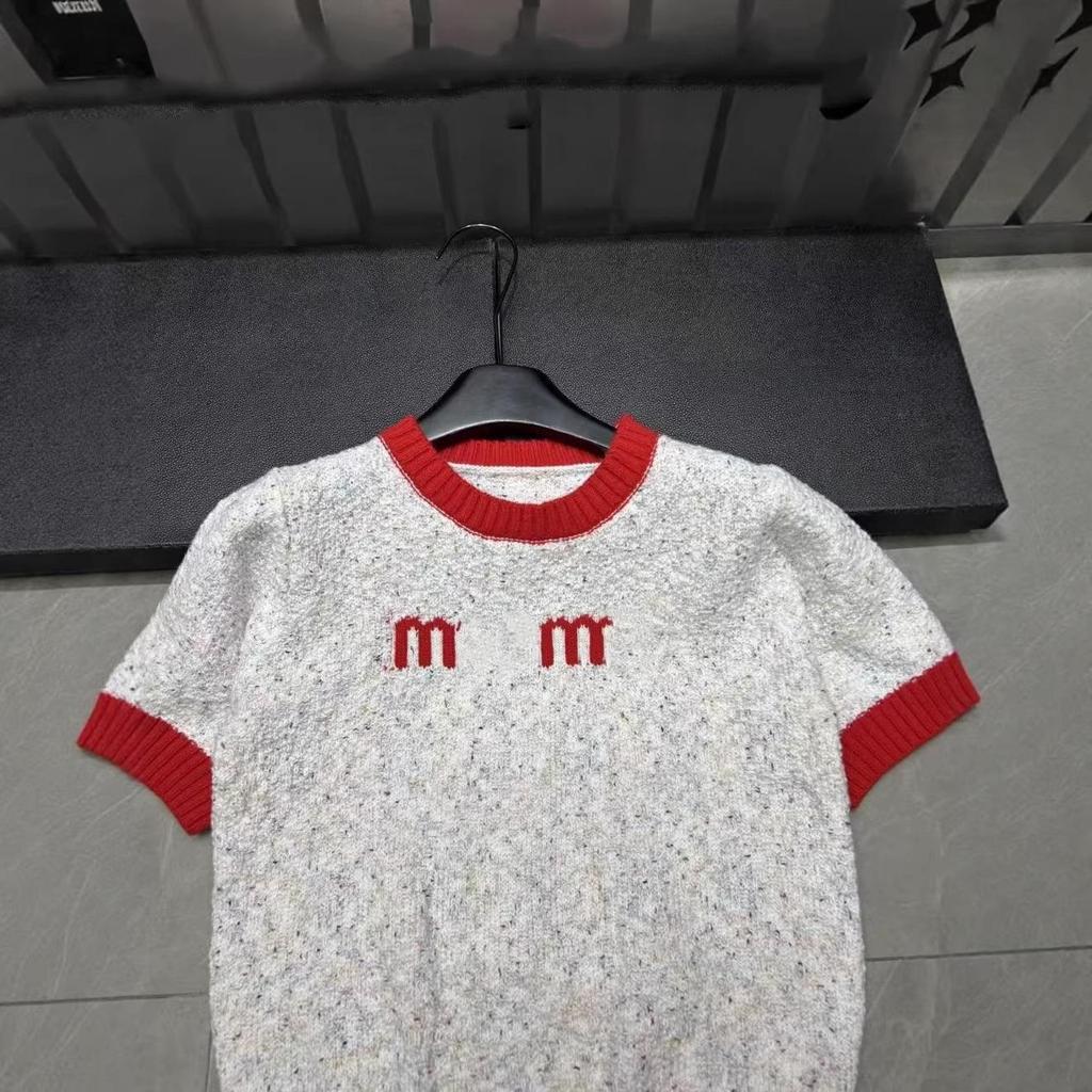 2025 Spring Red Letter Jacquard Short Sleeve Pullover Top