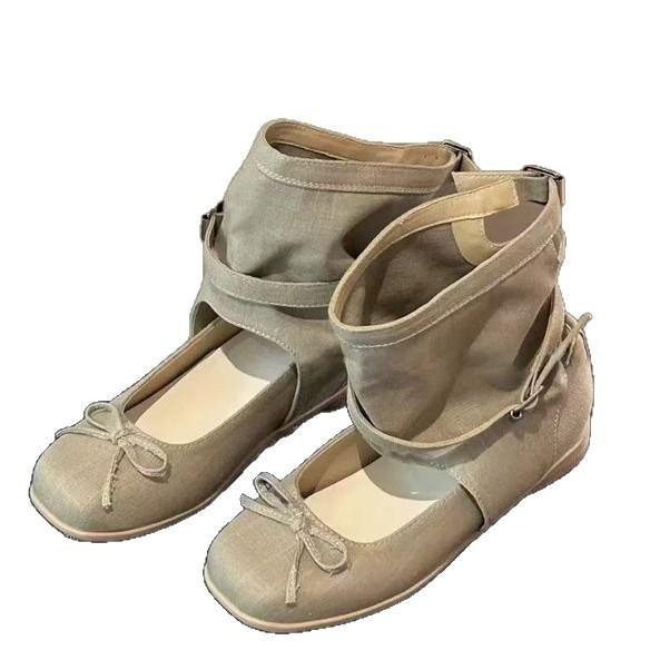 Ballet Style Bow Hollow Cool Boots Women's 2025 Summer New Versatile Breathable Inner Height Increase Mary Jane Stacking Boots