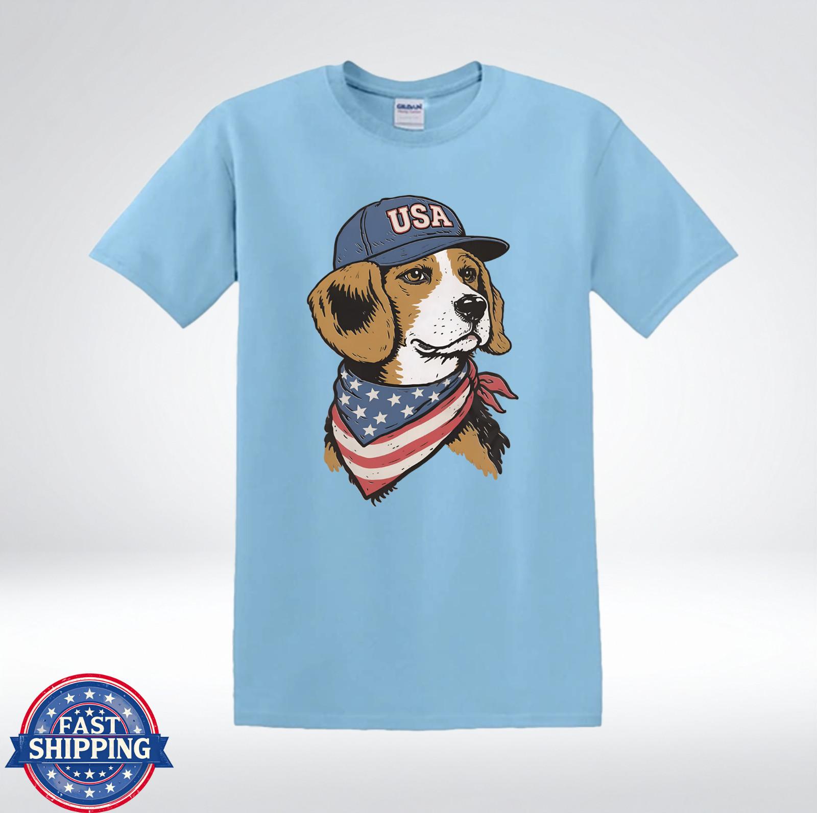Patriotic Beagle Dog USA Flag Bandana Graphic T-Shirt S