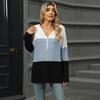 Women's Autumn and Winter New Loose Contrasting Color Spliced Zipper Hooded Long Sleeved Top for Women