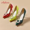 Aphixta Hot 10cm Stiletto Heels Pearl Buckle Gradient Pumps Women Shoes Patent Leather Super High Pointed Toe Super Big 48 49 50