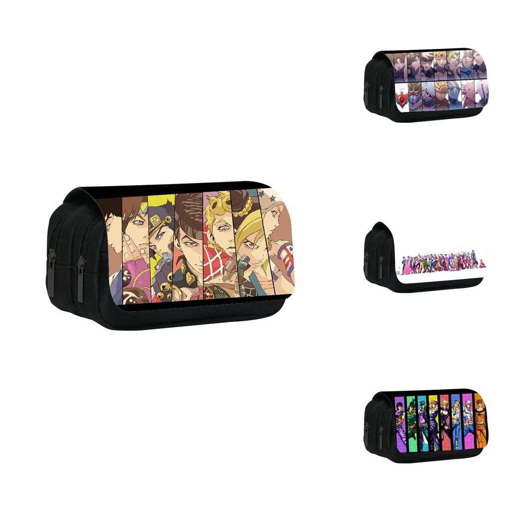 Jojos Bizarre Adventure Print Double Layer Pencil Case With Large Capacity For Study And Office Use