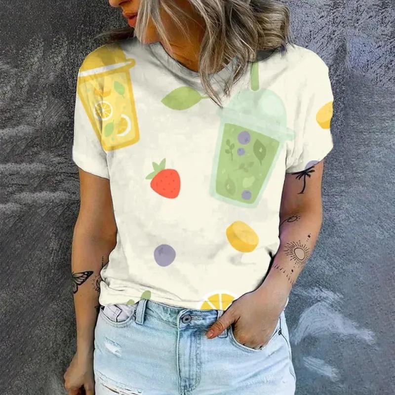 Women's Short Sleeve Crew T-Shirt Fashion Geometric Lines Print T-Shirt Summer Casual Elegant Top Women's Clothing T-Shirt