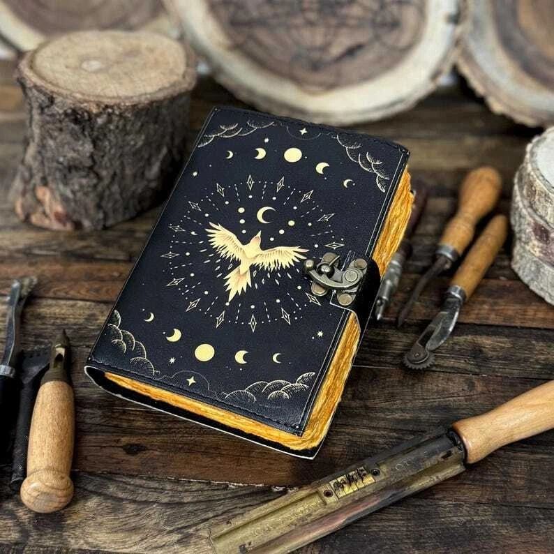

Небесный кожаный журнал Антикварный ручной работы бумага с необрезанным краем для мужчин и женщин 7 x 5 in
