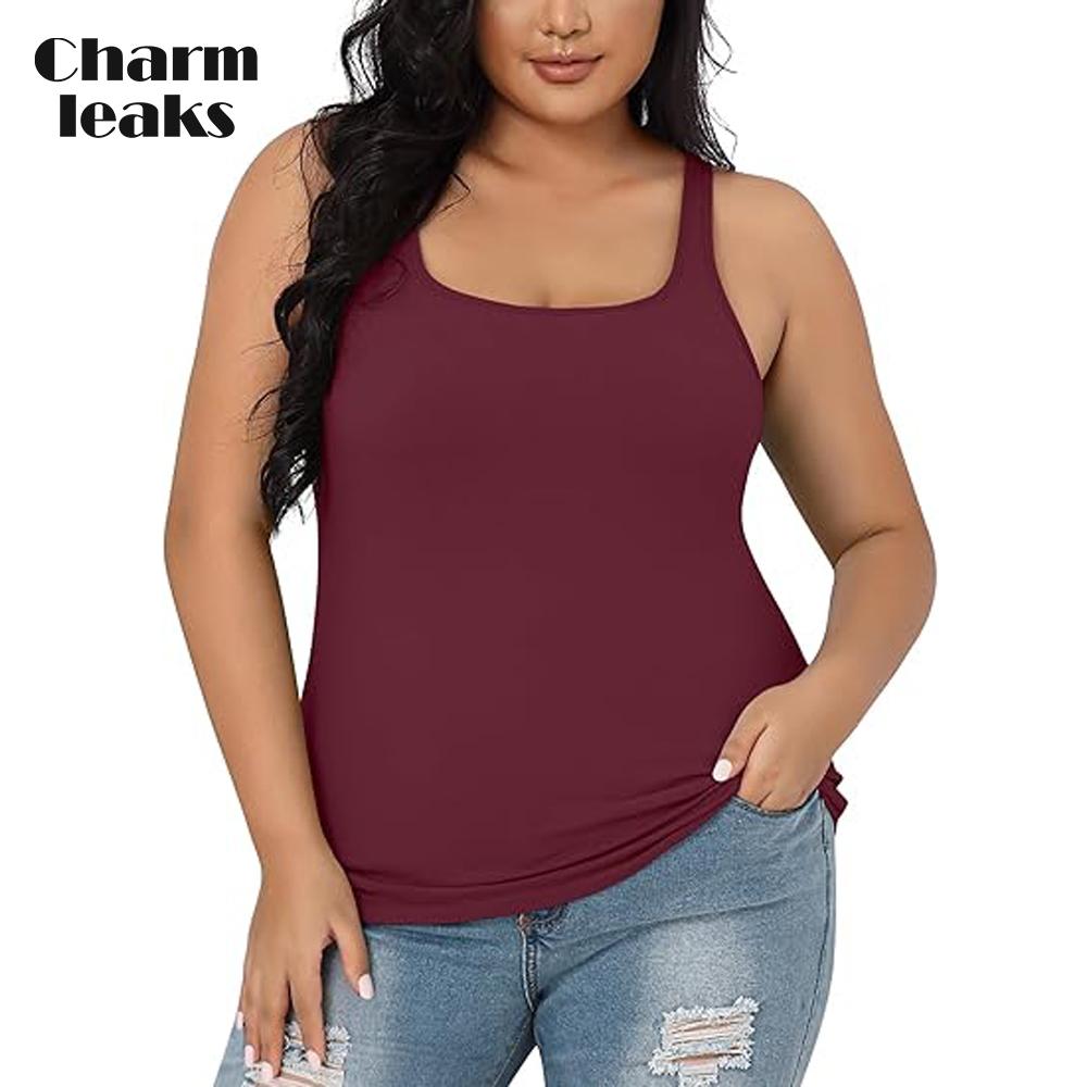 Charmleaks Plus Size Tank Top for Women with Shelf Bra Adjustable Wide Strap Camisole Summer Basic Cotton Udershirts 1X-5X