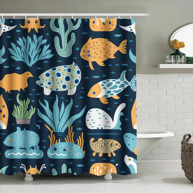

Colorful Fish Coral Shower Curtain For Bathroom Decor Blue, Yellow White Size 72X72 Inches (180Cm X 180Cm) W60H190(CM)-1 Pcs