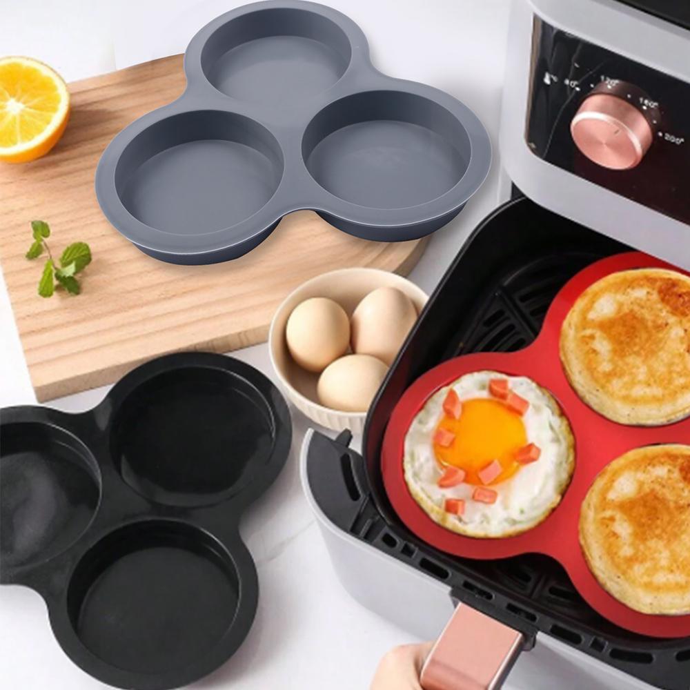Silicone Egg Mold Air Fryer Egg Pan Reusable 3-Cavity Muffin Cake Baking Mould Kitchen Cooking Accessories