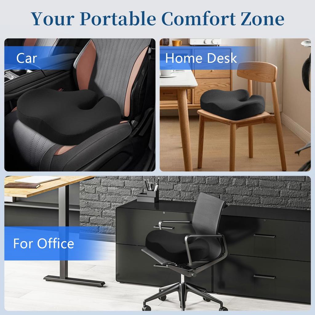 Seat Cushion for Office Chair for Wide Hip & Thigh with Firm Support, Thickened Memory Foam Sciatica Pain Relief Pillow