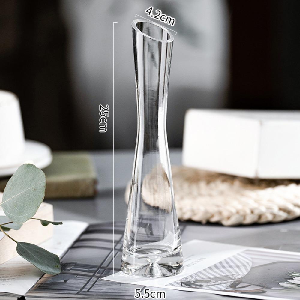 Creative European Style Transparent Glass Slanted Mouth Artistic Simple Vase Hydroponics Plant Flower VaseTable Home Decor