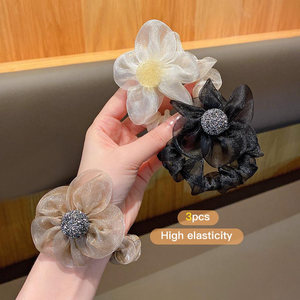 3 Flower Hair Rings, Sweet and Eye-catching, Korean Version with Rubber Bands Suitable for Daily Use As Hair Accessories