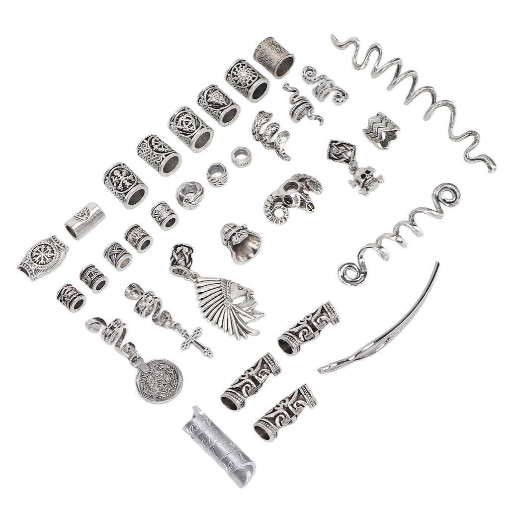 34pcs Alloy Beard Jewelry Dreadlocks Different Shapes DIY Hair Braiding Beads Accessories for Bracelet Necklace