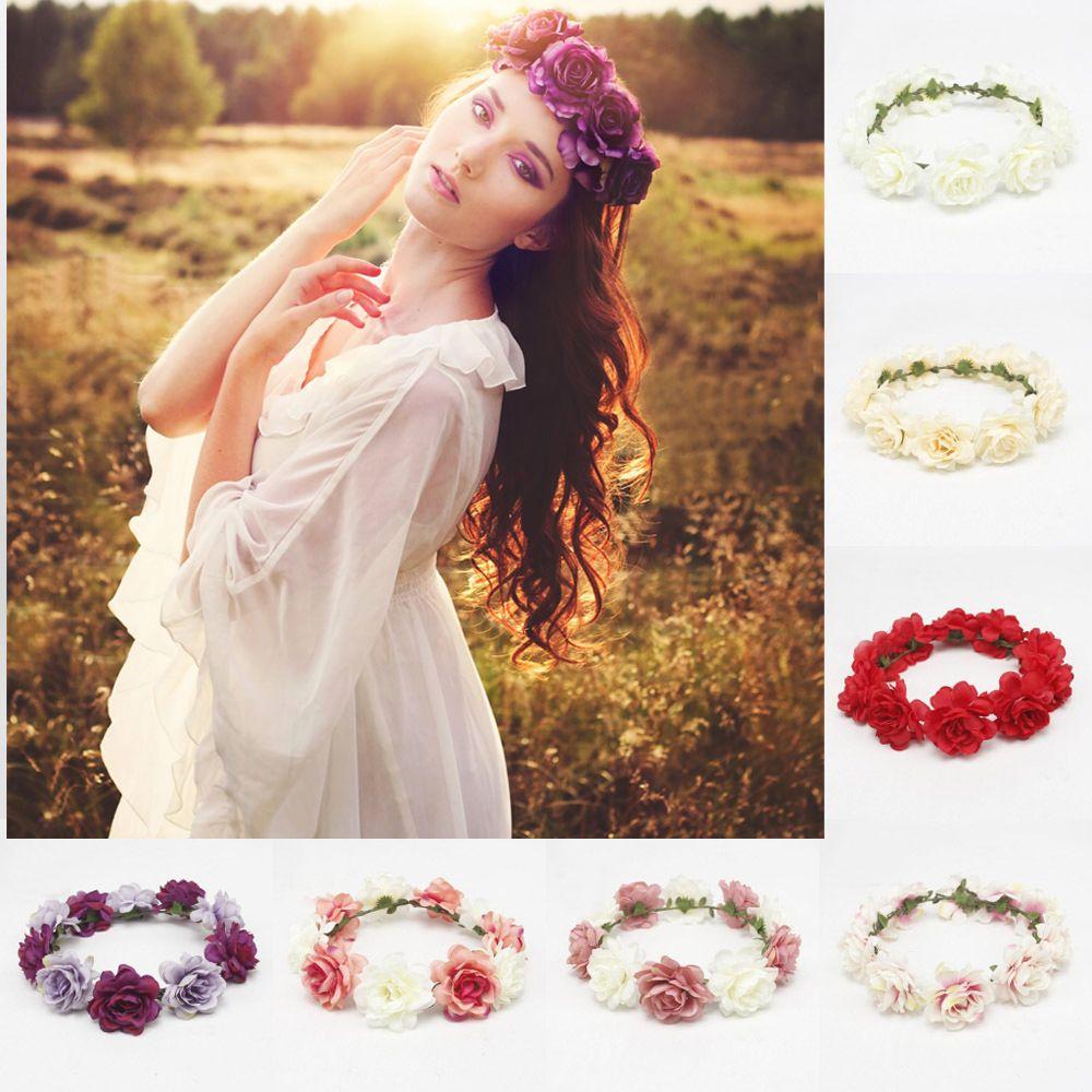 

Новая корона Женская мода Цветок Волосы Гирлянда Свадебный венок Резинка для волос Повязка на голову