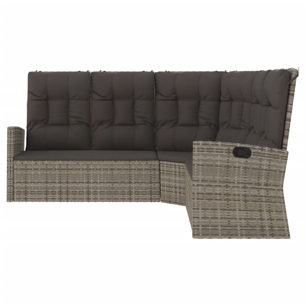 Corner Sofa with Reclining Function and Cushions Grey Poly Rattan