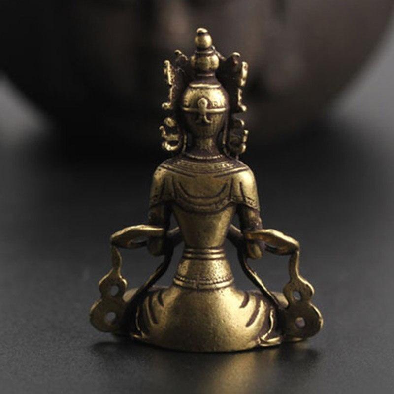 1Pc Retro Brass Meditate Zen Buddhism Household Buddha Ornament Living Room Handmade Decoration Copper Statue Tea House Ornament