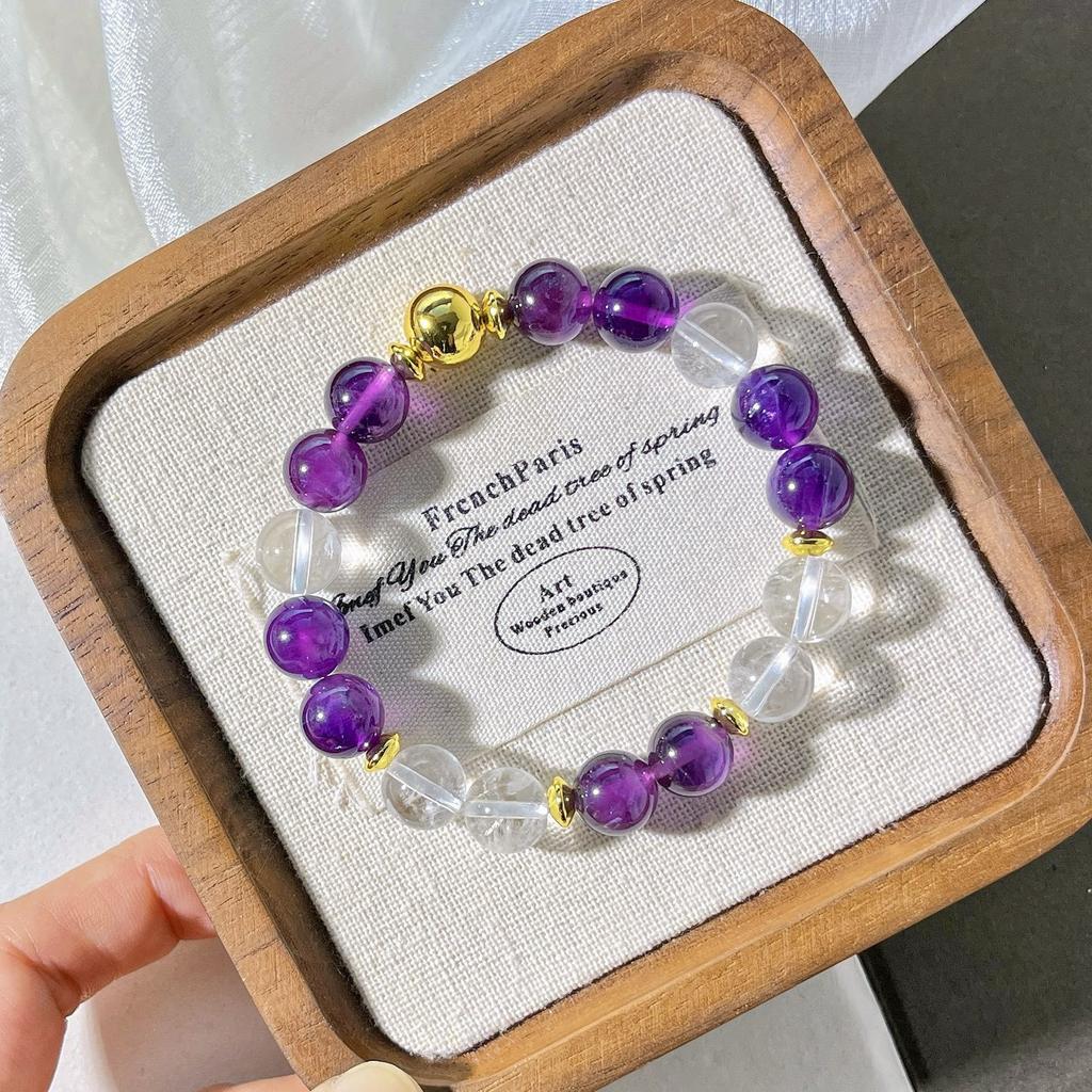 10Mm Natural White Crystal Amethyst Design Sense Basic Commuter Bracelet Bracelet