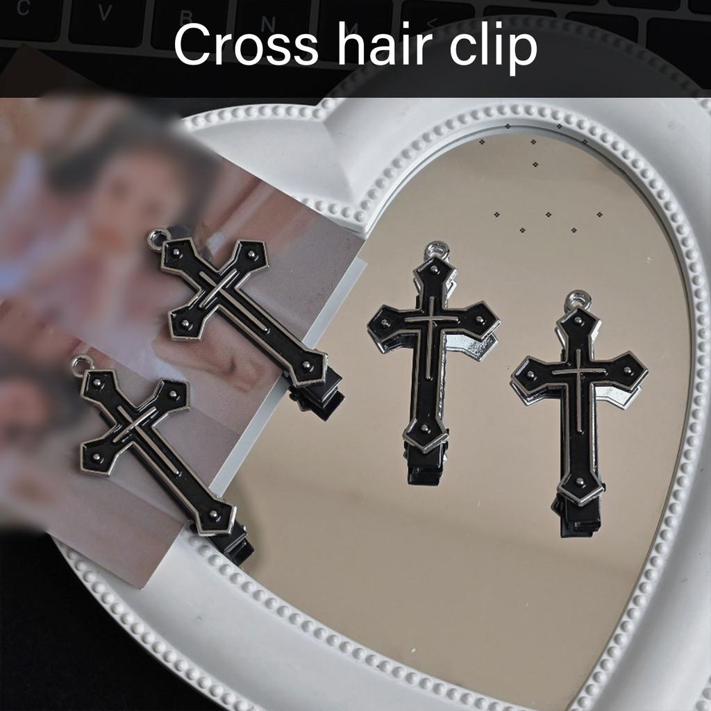 Metal Cross Hair Clip Dark Balletcore Cross Dark Flat Clip Halloween Hairpin Dark Elegant Hair Clip for Bunches