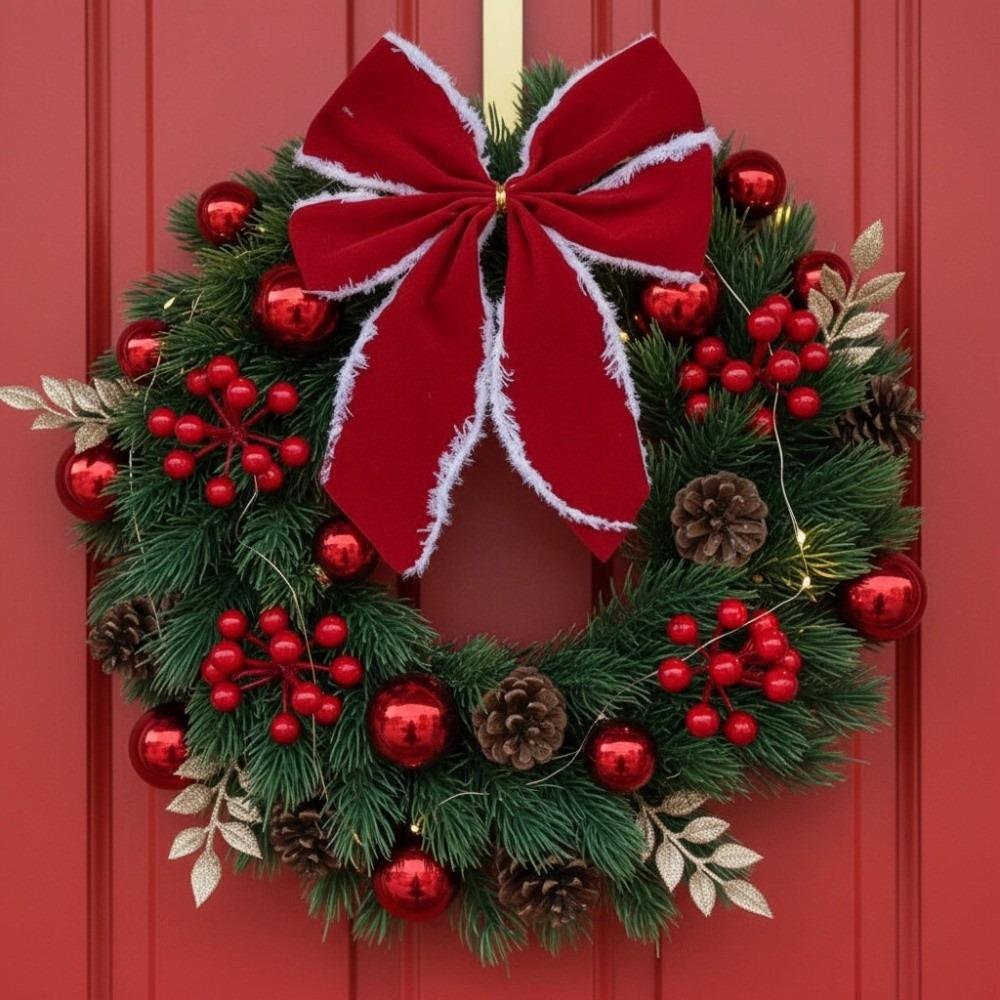With LED Light and Bow Christmas Garland Xmas Hanging Ornaments Window