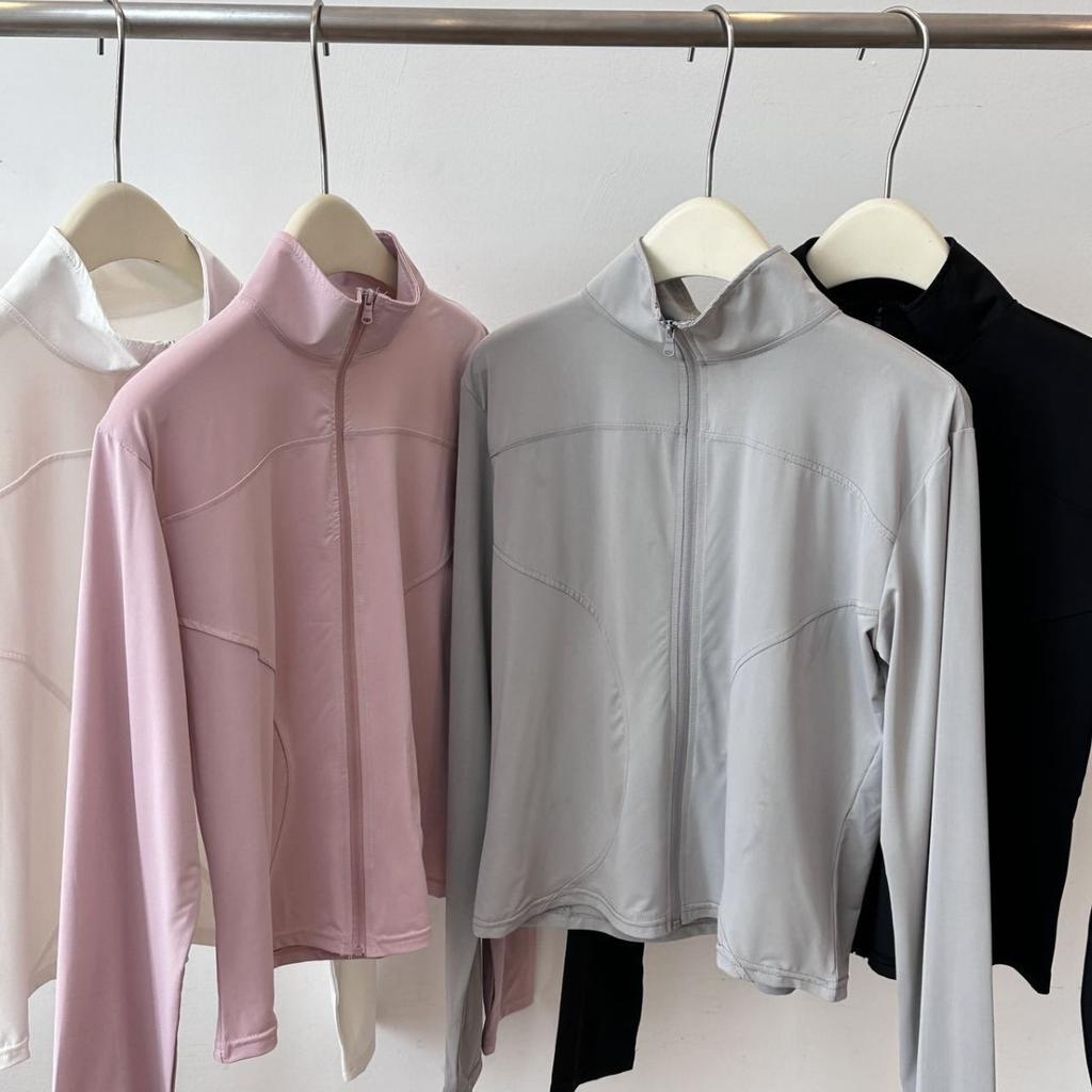 Stand-up collar yoga sunscreen clothing women's 1011 summer Internet celebrity fitness zipper long sleeve summer waist sports slim yoga clothing