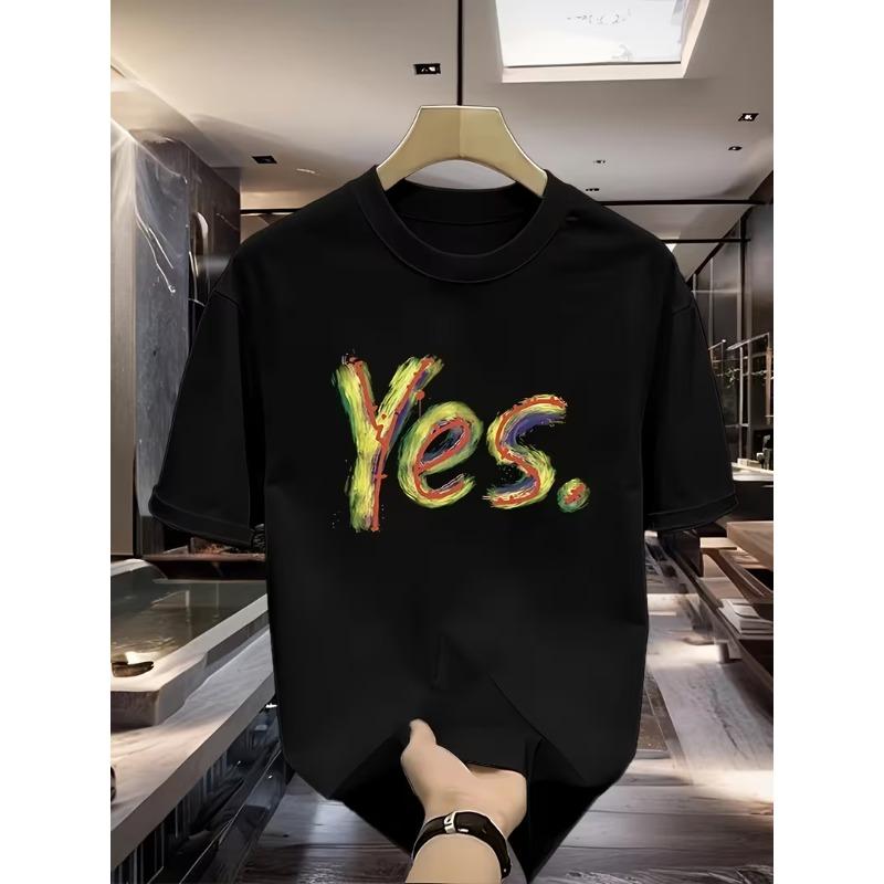 Colorful Graffiti Yes Letter Print Unisex TShirt Casual Crew Neck Short Sleeve Streetwear Positive Quote Top for Daily Wear