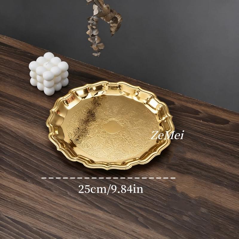 European-Style Cake Plate,Exquisitely Carved Flower Texture Creative Display Metal Coffee Cup Tray,Home Dessert Plate Decoration