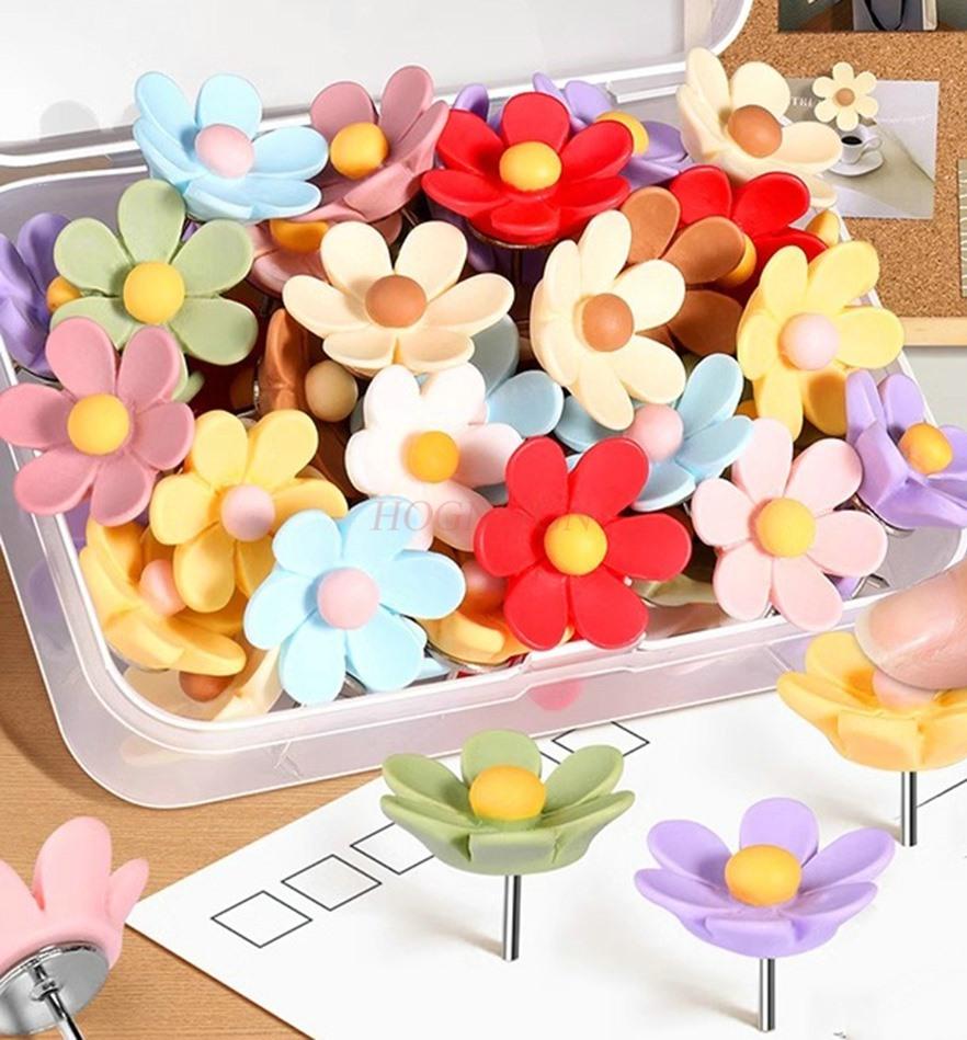 30pcs Flower colored  photo wall nail pushpin creative cute metal nail felt soft wood board