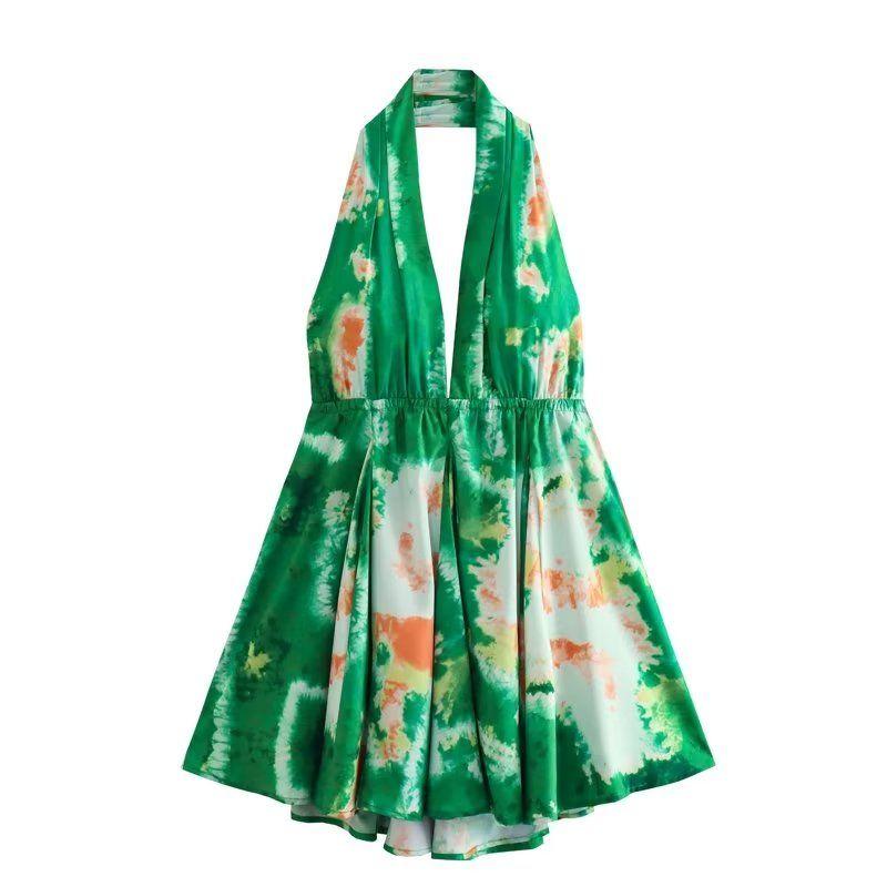 

Women s New Fashion Style Cotton Hanging Collar Dress Green S
