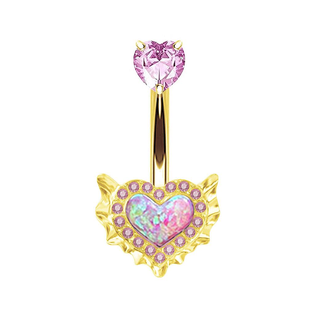 Zircon Pink Wing Key Heart Belly Button Ring and Butterfly Earrings Set