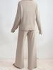 2025 Autumn/Winter Hot Selling Ribbed V-Neck Long Sleeve Brushed Casual Set for Women
