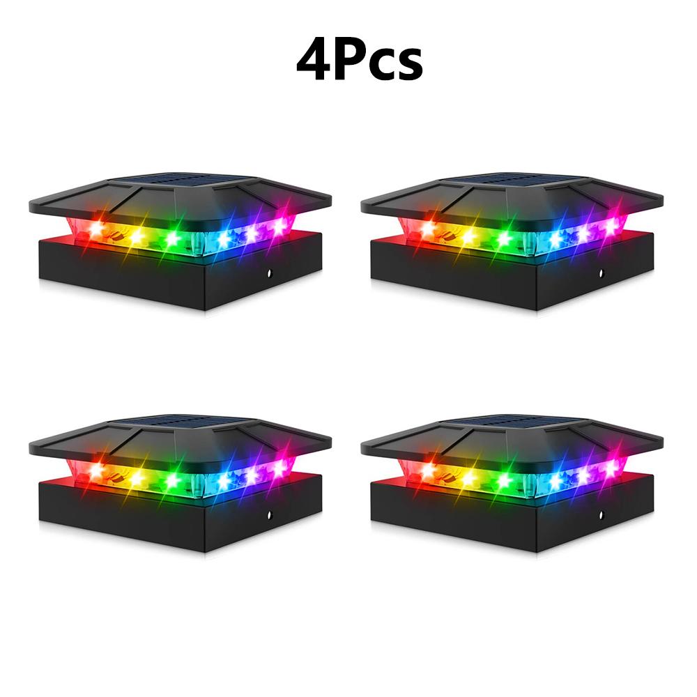 RGB Color Changing Solar Post Cap Light Outdoor 4x4 Solar Powered Fence Light Waterproof For Wood Vinyl Post Deck Porch Lighting