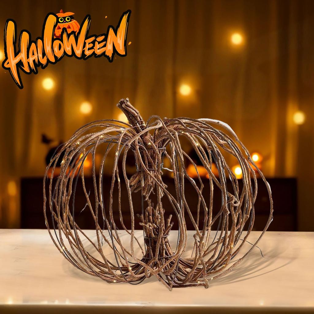 Handcrafted Hollow Wicker Pumpkin Decoration Natural Vine Material Halloween Autumn Seasonal Tabletop Accent for Home or Office Display
