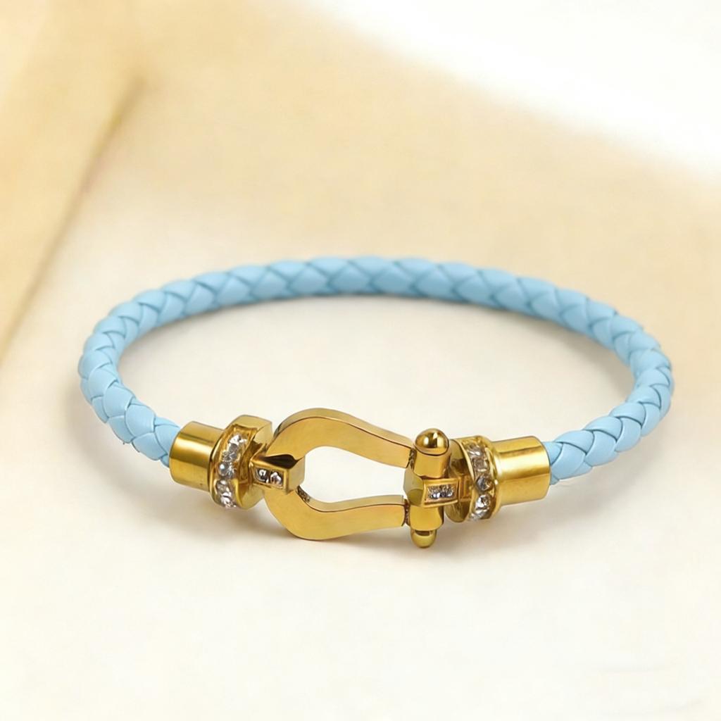 2026 Popular Pulsera en Forma de U de Herradura Tejida Microincrustada Ladrillo Medio Cuerda de Cuero de Doble Capa Hebilla Magnética Pulsera de Herradura