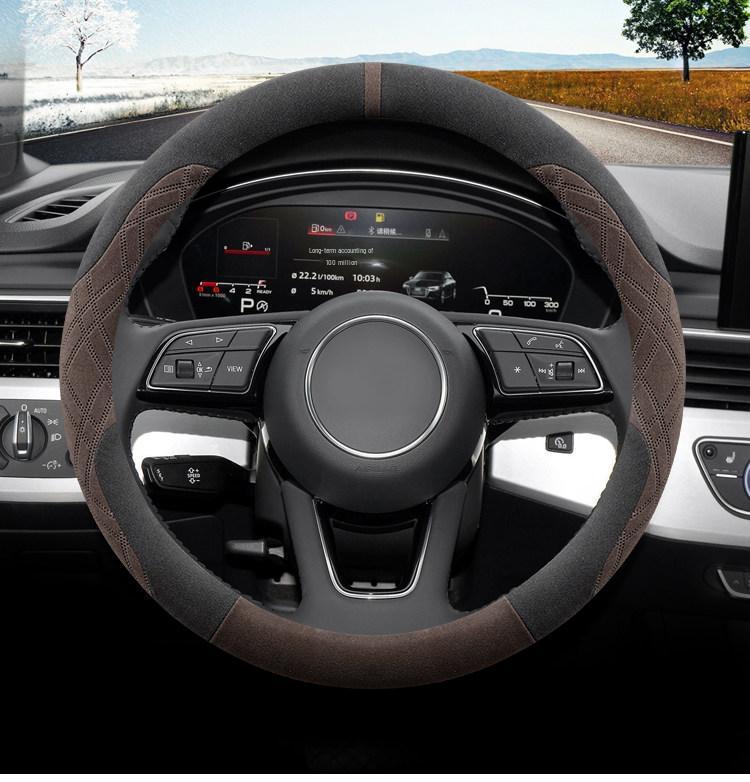 Ultra-thin Suede Steering Wheel Cover: Non-Slip, Sweat-Absorbing, Perfect for 2026 Beijing Hyundai Santa Fe Winter Use.