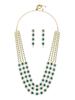 Green Multi Layered Austrian Diamonds Artificial Stones & Beads Embellished Bridal Necklace & Earring Set For Women