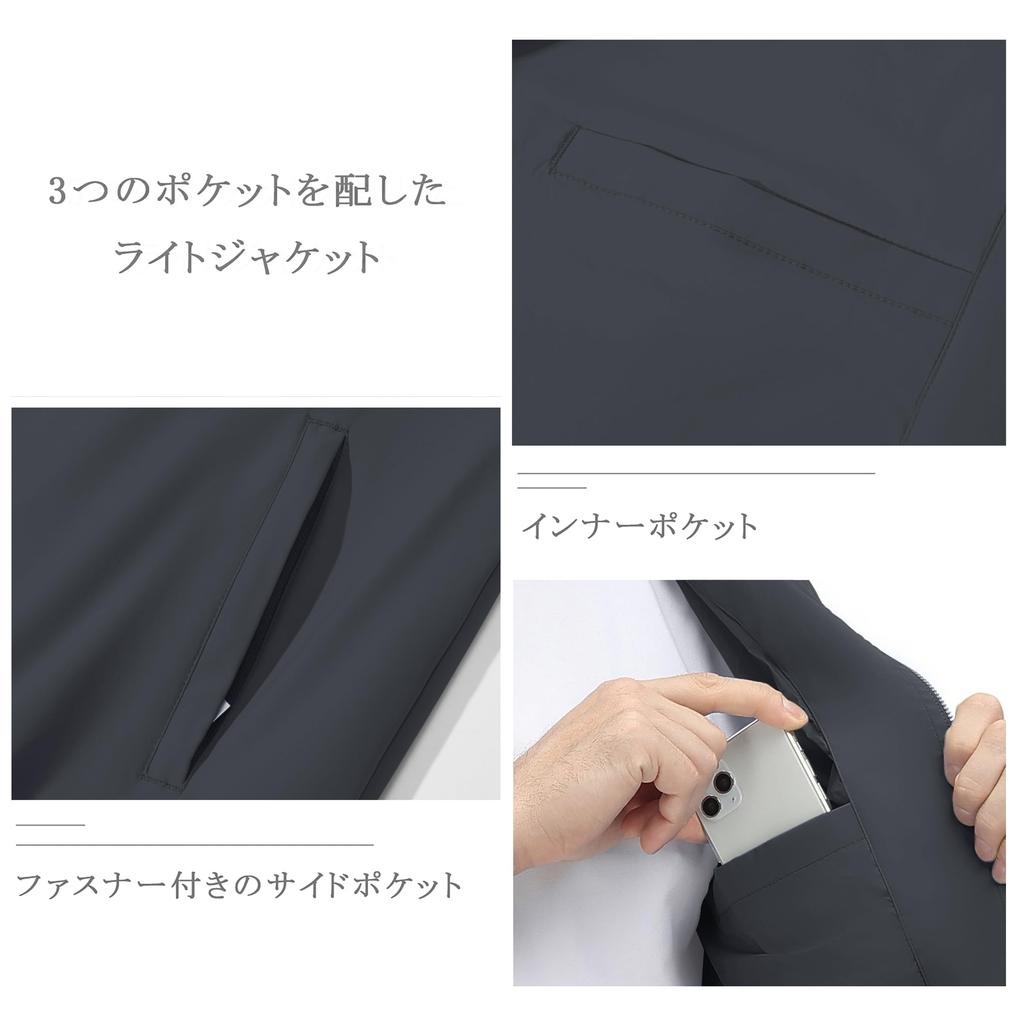 KEFITEVD Autumn Plus Lightweight Dark Size L Men's Jacket, Windproof, Water-Repellent, Outerwear, Golf, Workwear, Jumper, Size, Gray, Jacket, Winter,