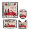 Merry Christmas Curtains Abstract Christmas Tree Truck Black And White Christmas Plaid Print Bathroom Bath Mat Toilet Lid