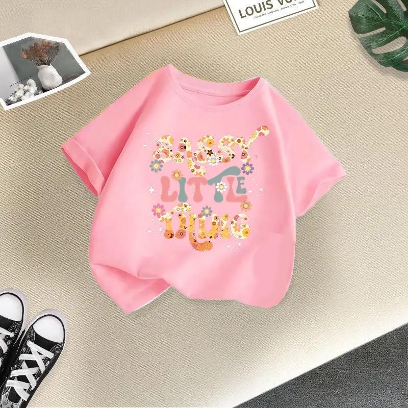 Children T-shirt Letter Printed Kids 100% Cotton Tops 2-13Y O-Neck Short-sleeve T-shirt